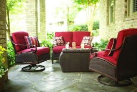 Martha Stewart Living Cedar Island 4-Piece Wicker loveseat and swivel rocker Patio Cushions